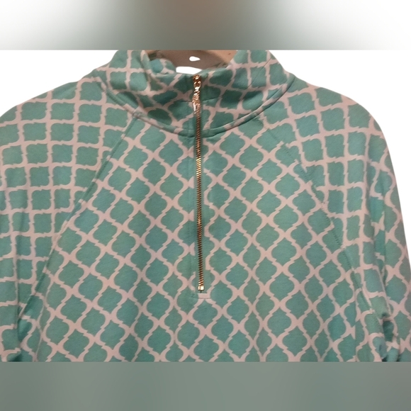 Pappagallo - NWT, Turquoise & White Diamond Print, Long Sleeve Pullover Warm-up - Picture 6 of 11